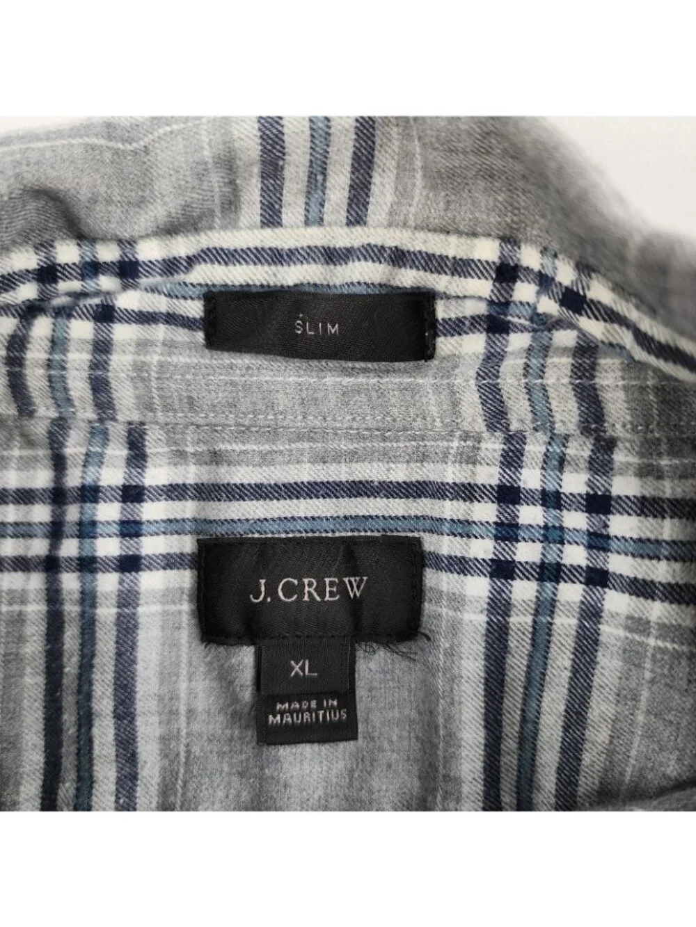 J. Crew Shirt Mens XL Navy Gray Slim Fit Plaid L/S Button Down Collar Button Up